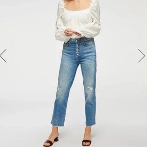 7 For All Mankind High Waist Cropped Straight Leg Distressed Jeans Size 25